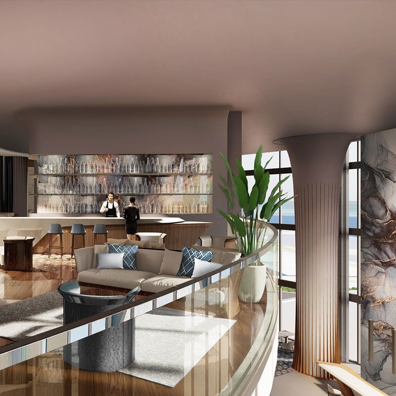 Bentley Residences mezzanine-level whisky bar and cigar lounge with Bentley Home furnishings