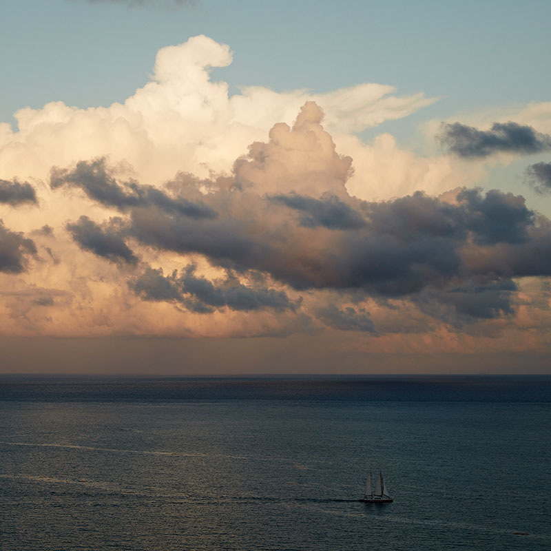 Panoramic ocean view from Bentley Residences Sunny Isles Beach with dramatic cloud formations over the Atlantic